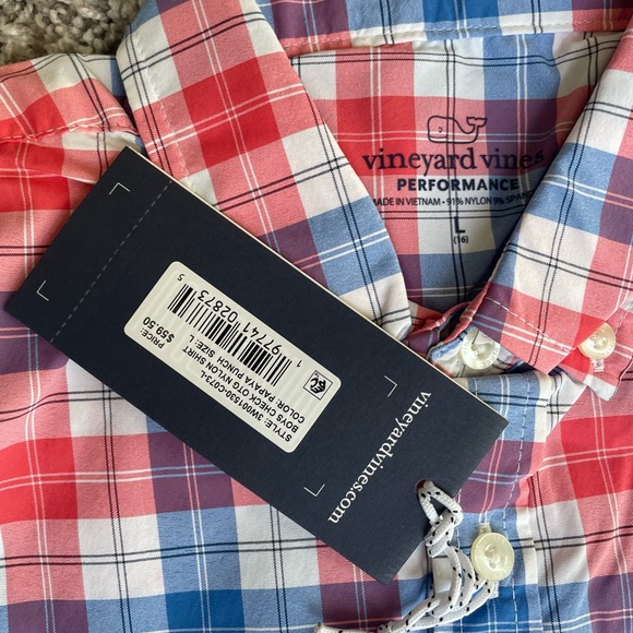 NWT Vineyard Vines Red and Blue Checkered Shirt, boys size large (16) - Picture 3 of 3